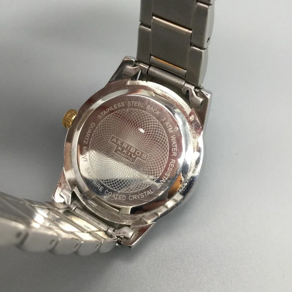 Akribos XXIV Womens Watch 36mm Two Tone Crystal Bezel Day Date New Battery 6